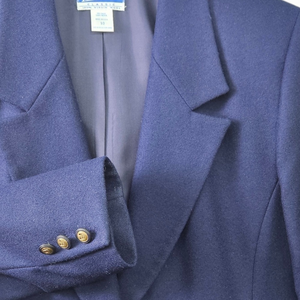 Pendleton Wool‎ Blazer Women 10 Navy USA Made Tailored Old Money Office Jacket - Picture 5 of 11